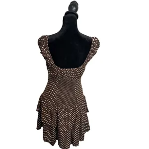 Wild Fable Polka Dot Mini Dress XXS Milkmaid Brown Tiered Ruffle Smocked Lace thumbnail 15