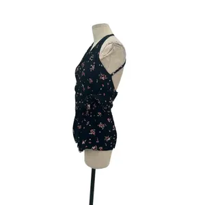 Free People Tango at Night Black Floral‎ Print Wrap Romper Size 2 thumbnail 5