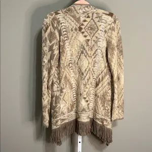 Lucky Brand XS‎ Aztec Fringe Open Front Cardigan Sweater thumbnail 9