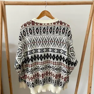 American Vintage Vintage Abstract Geometric Fair Isle Patterned Crewneck Sweater in Cream thumbnail 5