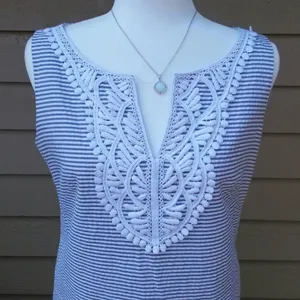 Eliza J Shift Dress Seersucker Stripe Crochet 12P thumbnail 6