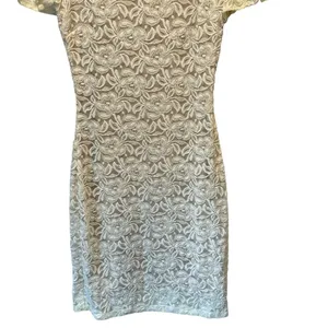 NWT‎ Belle Badgley Mischka Lace Floral Sequin Stretch Mini Dress White Nude thumbnail 6