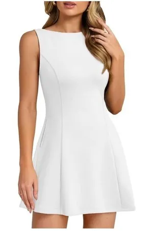 NWT White A-Line Boat Neck Sleeveless Mini Dress with Pockets Size Small thumbnail 1