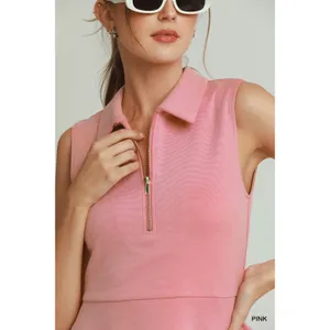 Umgee Collared Quarter Zip Tennis Dress - Pink - Large thumbnail 5