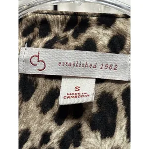 CB‎ Cheetah Print Brown/Tan 3/4 Tab Sleeve Blouse Size Small Gathered Trendy thumbnail 2