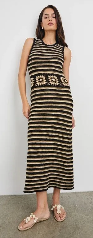 Rails Coco Crochet Knit Midi Dress Black Cream Brown‎ XS thumbnail 1