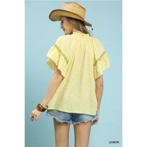 Umgee‎ Gingham Lace Trim Top thumbnail 3