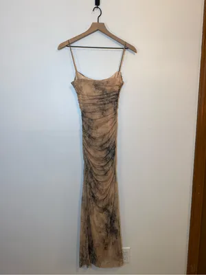 Zara Ruched Tulle Nude Tie-dye Maxi Dress thumbnail 4