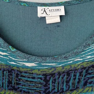 K Studio Dress Size 14 Blue Green Maxi Modest Artsy Cottage Country Lagenlook thumbnail 5