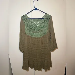 Entro Green Crochet Boho Peasant Dress Size Medium. Fairy core thumbnail 2
