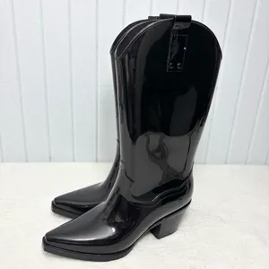 Steve Madden Glossy Tall Black‎ Heeled Rubber Boots Size 7 thumbnail 4