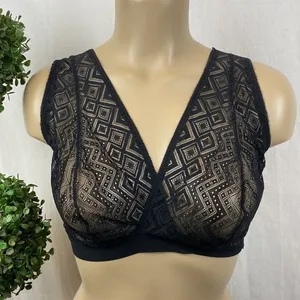 DKNY Black Sheer Unlined Wire Free Lace V Neck Bralette Bra Top M thumbnail 2