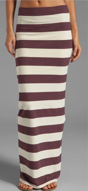 Free People Stripe Column Maxi Skirt Aubergine Oatmeal Stripe Knit Size Small‎ thumbnail 1