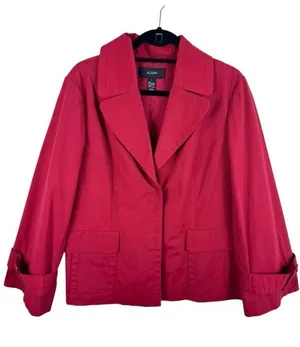 Alfani Red Nylon Cotton Collared Snap Up Lined Spring‎ Fall Jacket Size L thumbnail 1