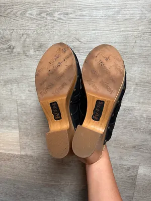 Korks Woodley Black Suede Boho Wooden Platform Clogs Mules Size 10  thumbnail 8