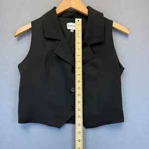 SNDYS Womens Black Cropped Button Up‎ Vest Notched Lapel Size S Small thumbnail 4