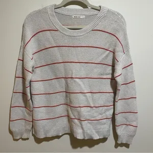 Marine Layer Nina Knit Crewneck Cotton Sweater Stripes Oatmeal Pink Size Small thumbnail 4