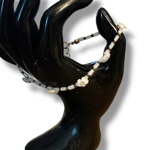 Vintage mother of pearl flower bead anklet thumbnail 4