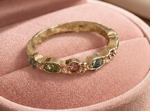 Stainless Steel Golden w/ Gemstone Ring Size 7 thumbnail 1
