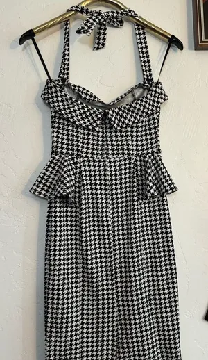 STARING AT STARS PIN UP BODYCON DRESS SMALL LIKE NEW houndstooth thumbnail 1