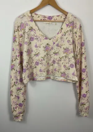 LoveShackFancy Tamika Cropped Floral V Neck Pullover Womens Size Small thumbnail 1