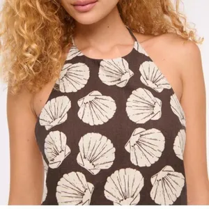 NWT Abercrombie & Fitch Open Back Halter Linen Blend Mini Dress in Seashell Print - S thumbnail 2