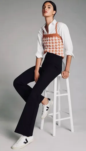 Anthropologie Maeve Black Ponte Flare Pants Retro 70s Elastic Waist Size Small thumbnail 1