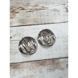 Vintage Clip On Earrings - Large Wavy Silver Tone Circle 1 & 1/8" thumbnail 6