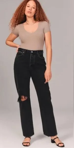 Abercrombie Fitch‎ Women Jeans Sz 2 Short Black High Rise The Dad Denim Classic thumbnail 1
