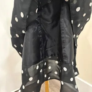 90s Scarlett Black White Polka Dot Fit Flare Dress Criss Cross Back Waist Tie‎ S thumbnail 8