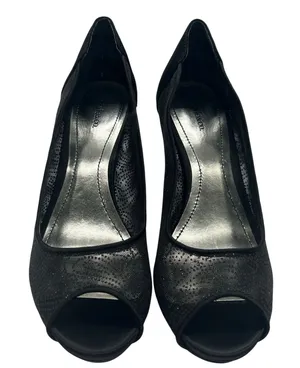 Style & Co Naveah Black Glitter Mesh Peep Toe Heels Party Sparkly Women 6.5‎ thumbnail 1