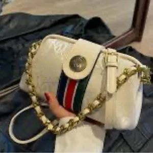 Monogram Chain Shoulder Bag Cream Gold Stripe Crossbody Clutch NIP thumbnail 3