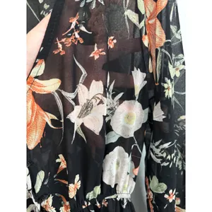 Bellambra Black Floral Sheer Maxi Dress Sz L Button‎ Front V Neck Made in Italy thumbnail 7