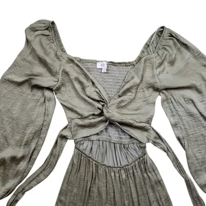 Anthropologie Mable Twist Cutout Tiered Maxi Dress Medium Green Puff Sleeve thumbnail 11