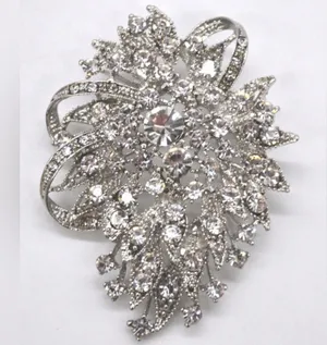 Belagio Women's Bouquet Rhinestone Brooch, Silver thumbnail 1