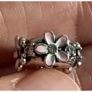 Pandora S925 Pink Daisy Flower Clip Charm Sterling Silver Enamel CZ thumbnail 2