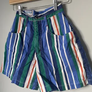 Extra Blues Vtg. 1990's High Rise Shorts Blue Green Stripes 100% Cotton Size 5 thumbnail 3