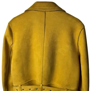 Zara Faux Suede Mustard Yellow Moto Jacket Belted Biker Zip Fall Grunge M thumbnail 6