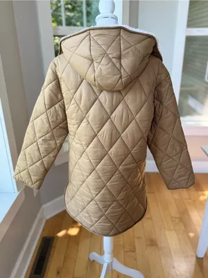 Abercrombie & Fitch Quilted Tan Puffer Jacket with White Sherpa Collar Sz Small thumbnail 12