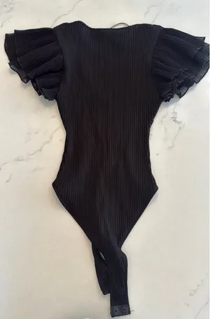 Zara Black Flutter Sleeve Body Suit thumbnail 5