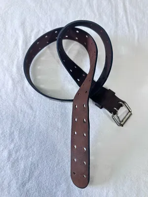 Leather Belt Size L Brown Double Prong Silver Buckle Waist Band Unisex Western thumbnail 2