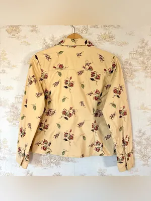 Y2K Christopher & Banks Butter Yellow Floral Embroidered Cottagecore Jacket L thumbnail 4