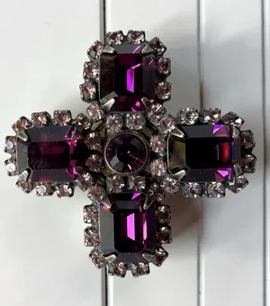 Liz Palacios Purple Rhinestone Cross Brooch Pin Vintage Style Statement Jewelry thumbnail 1