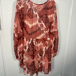 Show Me Your MuMu Red and Pink Floral Tunic Dress Size Small EUC thumbnail 5