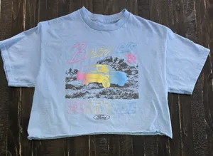 Vintage `94 Ford Bronco Built Wild Graphic T-Shirt Women's Cropped Medium Blue thumbnail 1