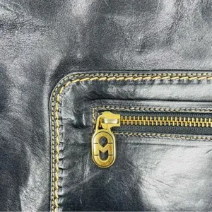 Vintage Marino orlandi large black leather tote bag purse laptop designer gold h thumbnail 4