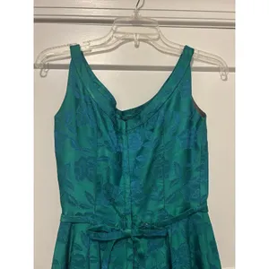 Vintage 1950's Original blue green brocade form fitted long gown Costume Theater thumbnail 6