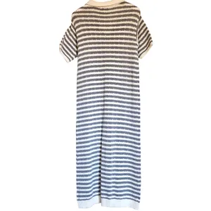 Miou Muse Striped Open Knit Midi‎ Dress Collared Blue/White Size M NEW Nautical thumbnail 8