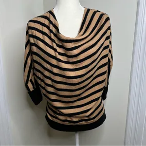 LOFT lightweight dolman striped sweater camel black Woman’s XS draped neck thumbnail 7