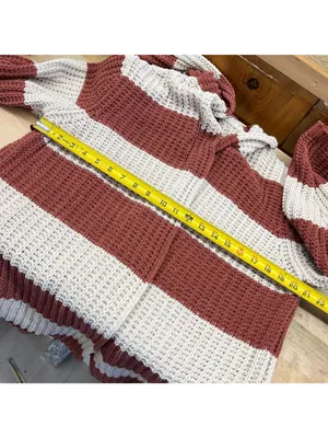 POL Striped Hooded Open Cardigan Sweater Rust Cream Size Small Cozy Boho thumbnail 13